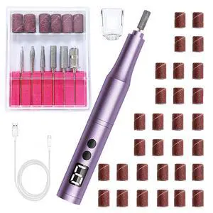 Professional Cordless Nail Drill Kit for Gel & Acrylic Nails, Electric Nail File with 5 Metal Bits, 30 Sanding Bands & Dust Cover - Manicure Pedicure, Callus Removal, Salon & Home Use (Purple) Professional Cordless Nail Drill Kit for Gel & Acrylic Nails, Electric Nail File with 5 Metal Bits, 30 Sanding Bands & Dust Cover - Manicure Pedicure, Callus Removal, Salon & Home Use (Purple)
