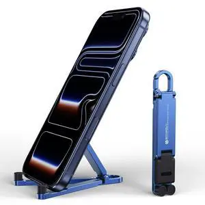 Portable Foldable Pocket Phone Stand with Keychain for Desk Travel(Blue) Portable Foldable Pocket Phone Stand with Keychain for Desk Travel(Blue)