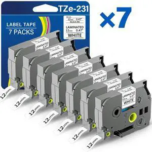 TZE-231 Label Maker Tape 12mm 0.47 Laminated Black on White 1/2" x 8m Replacement for Ptouch TZ TZE TZE231 Label Tape Cassette for PT-D220 PTD220 D220 PT-D210 PTD210 PT-H110 PT-D200 PT-D410 (7 Packs) TZE-231 Label Maker Tape 12mm 0.47 Laminated Black on White 1/2" x 8m Replacement for Ptouch TZ TZE TZE231 Label Tape Cassette for PT-D220 PTD220 D220 PT-D210 PTD210 PT-H110 PT-D200 PT-D410 (7 Packs)