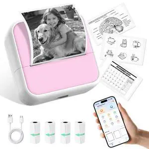 Mini Bluetooth Sticker Printer, Inkless Thermal Label Maker, Light Pink Mini Bluetooth Sticker Printer, Inkless Thermal Label Maker, Light Pink