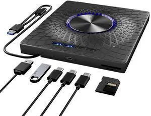 External Blu-ray Drive,7-in-1 Bluray/DVD/CD Burner with RGB Ambient Light,100G Disc R/W, USB 3.0/Type-C Hub for Windows/Mac/Linux External Blu-ray Drive,7-in-1 Bluray/DVD/CD Burner with RGB Ambient Light,100G Disc R/W, USB 3.0/Type-C Hub for Windows/Mac/Linux