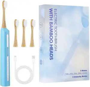 Sonic Electric Toothbrush with Bamboo Heads, Light Blue Sonic Electric Toothbrush with Bamboo Heads, Light Blue