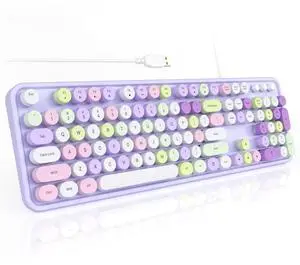 Colorful Computer Keyboards Wired, USB Plug and Play Full Size Typewriter Keyboard, Cute Aesthetic Keyboard with Foldable Stands for Windows PC Laptop (Purple) Colorful Computer Keyboards Wired, USB Plug and Play Full Size Typewriter Keyboard, Cute Aesthetic Keyboard with Foldable Stands for Windows PC Laptop (Purple)