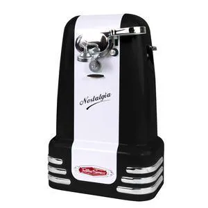 Retro Electric Can Opener for Kitchen with Magnetic Lid Remover, Knife Sharpener, and Soda or Beer Bottle Opener, Black Retro Electric Can Opener for Kitchen with Magnetic Lid Remover, Knife Sharpener, and Soda or Beer Bottle Opener, Black
