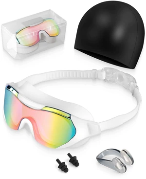 Adult Swimming Goggles with Nose Clip, Ear Plugs & Swim Cap | Anti-Fog UV Protection Lens | Leakproof Adjustable Strap for Men Women (Rose & White) Adult Swimming Goggles with Nose Clip, Ear Plugs & Swim Cap | Anti-Fog UV Protection Lens | Leakproof Adjustable Strap for Men Women (Rose & White)