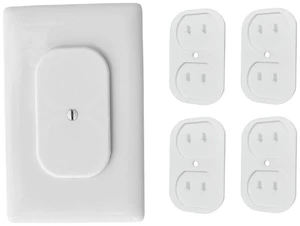 Baby Proof Outlet Covers, Screw-On Plates for Duplex Outlets (4) | Reusable screw-on plates cover standard duplex outlets to help restrict access in nurseries and living spaces. Baby Proof Outlet Covers, Screw-On Plates for Duplex Outlets (4) | Reusable screw-on plates cover standard duplex outlets to help restrict access in nurseries and living spaces.