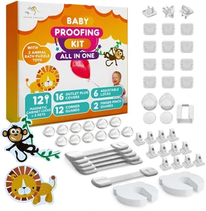 Baby Proofing Kit, All in One, Child Safety Kit, 67 Piece Pack | Magnetic Cabinet Locks, Power Point Outlet Covers, Corner Bumpers Protectors, Strap Locks, Finger Pinch Guards, Bath Toys Baby Proofing Kit, All in One, Child Safety Kit, 67 Piece Pack | Magnetic Cabinet Locks, Power Point Outlet Covers, Corner Bumpers Protectors, Strap Locks, Finger Pinch Guards, Bath Toys
