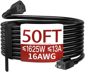 16/3 50 FT Outdoor Extension Cord Waterproof, Black Power Cord | Weatherproof & Flame Retardant, 50 Foot Appliance Extension Cord Outside for Lawn & Garden, 13A 1625W 16AWG SJTW, ETL Listed 16/3 50 FT Outdoor Extension Cord Waterproof, Black Power Cord | Weatherproof & Flame Retardant, 50 Foot Appliance Extension Cord Outside for Lawn & Garden, 13A 1625W 16AWG SJTW, ETL Listed