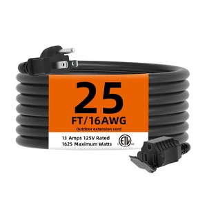 Indoor Outdoor Extension Cord Waterproof, 25 Feet 3 Prong Power Cord for Home and Garden, 16 AWG, 13A/1625W, ETL Listed Indoor Outdoor Extension Cord Waterproof, 25 Feet 3 Prong Power Cord for Home and Garden, 16 AWG, 13A/1625W, ETL Listed