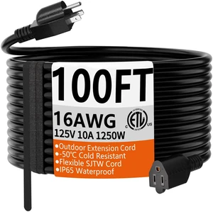 Black Extension Cord 100 FT, 16 Gauge, Outdoor Electric Cable | 100 FT 16AWG 3 Prong Extension Cord Black, Appliance Extension Cord Waterproof with Strap, 13A 1625W SJTW, ETL Listed Black Extension Cord 100 FT, 16 Gauge, Outdoor Electric Cable | 100 FT 16AWG 3 Prong Extension Cord Black, Appliance Extension Cord Waterproof with Strap, 13A 1625W SJTW, ETL Listed