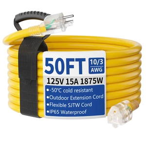 50ft Outdoor/Indoor Extension Cord with Lighted 10/3 Gauge Yellow | 3 Prong, Heavy Duty, SJTW, Waterproof, Flexible Cold-Resistant extension cord for Home, Work or Construction, 15A 125V 1875W 50ft Outdoor/Indoor Extension Cord with Lighted 10/3 Gauge Yellow | 3 Prong, Heavy Duty, SJTW, Waterproof, Flexible Cold-Resistant extension cord for Home, Work or Construction, 15A 125V 1875W