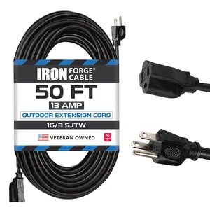 16 Gauge Heavy Duty Black Extension Cord, 50 Ft - SJTW | 16/3 SJTW Cable, 3 Prong Grounded Plug, 13 Amp - For Landscaping, Leaf Blowers, Lights, Appliances 16 Gauge Heavy Duty Black Extension Cord, 50 Ft - SJTW | 16/3 SJTW Cable, 3 Prong Grounded Plug, 13 Amp - For Landscaping, Leaf Blowers, Lights, Appliances