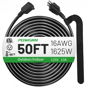 50 FT 16 Gauge Indoor/Outdoor Extension Cord Waterproof, Black | Waterproof, 50 Foot 3 Prong Electric Cable SJTW, Cold Weatherproof -50°C, 13A 1625W 16AWG, ETL Listed 50 FT 16 Gauge Indoor/Outdoor Extension Cord Waterproof, Black | Waterproof, 50 Foot 3 Prong Electric Cable SJTW, Cold Weatherproof -50°C, 13A 1625W 16AWG, ETL Listed