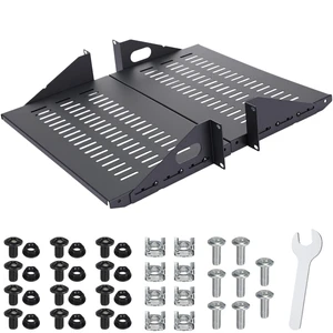 2U Cantilever Server Shelf Rack Mount 19 Inch 2 Piece Set Center Weighted Vented Tray for AV Data Network Equipment Enclosure, 110lb Capacity, 10 Inch Deep, Black(2U10InD) 2U Cantilever Server Shelf Rack Mount 19 Inch 2 Piece Set Center Weighted Vented Tray for AV Data Network Equipment Enclosure, 110lb Capacity, 10 Inch Deep, Black(2U10InD)