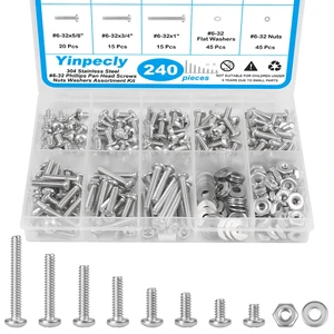 240pcs #6-32 Phillips Pan Head Machine Screws Nuts Washers Kit | 304 Stainless Steel, Coarse Thread, Fully Machine Thread(#6-32x 3/16", 1/4", 5/16", 3/8", 1/2", 5/8", 3/4", 1") 240pcs #6-32 Phillips Pan Head Machine Screws Nuts Washers Kit | 304 Stainless Steel, Coarse Thread, Fully Machine Thread(#6-32x 3/16", 1/4", 5/16", 3/8", 1/2", 5/8", 3/4", 1")