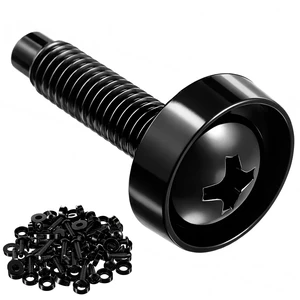 100 Pack 10-32 Server Rack Screws with Attached Nylon Washers | Pilot Point Heads, Black Rack Mount Screws for Network Cabinets, Server Racks, Enclosures & Audio Equipment Racks 100 Pack 10-32 Server Rack Screws with Attached Nylon Washers | Pilot Point Heads, Black Rack Mount Screws for Network Cabinets, Server Racks, Enclosures & Audio Equipment Racks