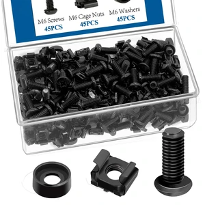 45-Pack M6 x16mm Rack Screws and Cage Nuts, M6 x16 Rack Mount Screws, Cabinet Screws for Server Shelves Routers TV Mount, Square Hole Nuts & Washers, Server Rack Accessories with Storage Box 45-Pack M6 x16mm Rack Screws and Cage Nuts, M6 x16 Rack Mount Screws, Cabinet Screws for Server Shelves Routers TV Mount, Square Hole Nuts & Washers, Server Rack Accessories with Storage Box