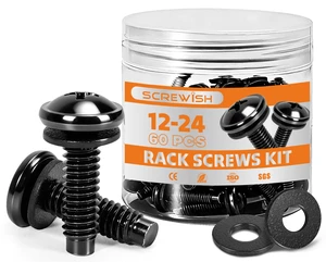 12-24 Rack Screws with Nylon Washers, 60 Pack, Black | For Matching Pre-Threaded Rack Rails, No Cage Nuts Needed, Self-Guiding Pilot Points, Panel-Protecting Nylon Washers 12-24 Rack Screws with Nylon Washers, 60 Pack, Black | For Matching Pre-Threaded Rack Rails, No Cage Nuts Needed, Self-Guiding Pilot Points, Panel-Protecting Nylon Washers