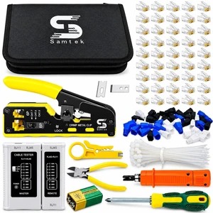 Pass Through RJ45 Ethernet Network Crimping Tool Kit set | Cable Continuity Tester 6P/8P Ethernet Passthrough Crimper Stripper Cutter for Cat5e Cat6 Cat7 Ct8 Connectors Screwdriver Pass Through RJ45 Ethernet Network Crimping Tool Kit set | Cable Continuity Tester 6P/8P Ethernet Passthrough Crimper Stripper Cutter for Cat5e Cat6 Cat7 Ct8 Connectors Screwdriver