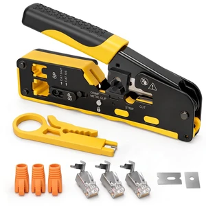 RJ45 Crimping Tool Pass Through Ethernet Crimper for Cat7 Cat6 Cat5e 8P 6P home network repair,office cabling,data rack maintenance,patch cable assembly,RJ11/RJ12/RJ45 plugs,wire cutter,cable stripper RJ45 Crimping Tool Pass Through Ethernet Crimper for Cat7 Cat6 Cat5e 8P 6P home network repair,office cabling,data rack maintenance,patch cable assembly,RJ11/RJ12/RJ45 plugs,wire cutter,cable stripper