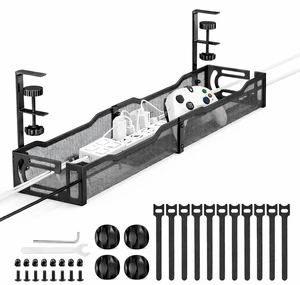 Under Desk Cable Management Tray 25 Metal Cable Organizer with Clamp Mount, No Drill Wire Management Rack for Office & Home Desk (Black) Under Desk Cable Management Tray 25 Metal Cable Organizer with Clamp Mount, No Drill Wire Management Rack for Office & Home Desk (Black)