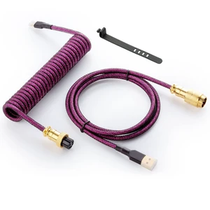 Starlight Coiled USB C Keyboard Cable for Gaming Keyboard, Double-Sleeved Mechanical Keyboard Cable with Detachable Metal Aviator, 1.5M USB-C to USB-A, Purple Color with Gold Aviator Connector Starlight Coiled USB C Keyboard Cable for Gaming Keyboard, Double-Sleeved Mechanical Keyboard Cable with Detachable Metal Aviator, 1.5M USB-C to USB-A, Purple Color with Gold Aviator Connector