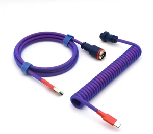 Reverse Coiled USB-C Keyboard Cable, Double-Sleeved Mechanical Keyboard Cable with Detachable Metal Aviator, 5FT USB-C to USB-A (Laser) Reverse Coiled USB-C Keyboard Cable, Double-Sleeved Mechanical Keyboard Cable with Detachable Metal Aviator, 5FT USB-C to USB-A (Laser)