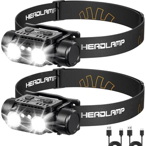 Rechargeable LED Headlamp, 2-Pack Super Bright Head lamp with Motion Sensor, 45° Adjustable Head Lights for Forehead Hard Hat, 7 Modes Waterproof Camping HeadLamps for Adults Kids Rechargeable LED Headlamp, 2-Pack Super Bright Head lamp with Motion Sensor, 45° Adjustable Head Lights for Forehead Hard Hat, 7 Modes Waterproof Camping HeadLamps for Adults Kids