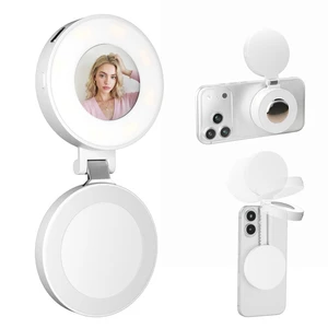 Magnetic Selfie Light for iPhone with Magsafe Cell Phone Mirror | Protable Selfie Mirror LED Ring Fill Light, 3 Colors Dimmable Mini for Phone Camera Zoom Video Calls Makeup Photography