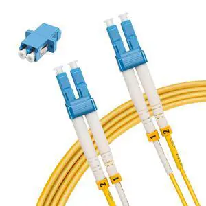 15M(49ft) LC to LC Fiber Optic Cable, Single-Mode Duplex 9/125µm OS2 1G/10G Patch Cord, 2.0mm LSZH Jacket, with LC Adapter Coupler 15M(49ft) LC to LC Fiber Optic Cable, Single-Mode Duplex 9/125µm OS2 1G/10G Patch Cord, 2.0mm LSZH Jacket, with LC Adapter Coupler