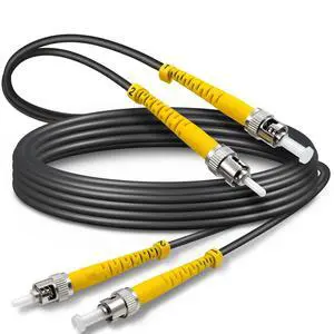 6ft / 2m Armored OD-5mm OS2 ST to ST Single Mode Fiber Cable, ST-ST Fiber Optic Patch Cord, Duplex 9/125um SMF Optical Jumper, Black 6ft / 2m Armored OD-5mm OS2 ST to ST Single Mode Fiber Cable, ST-ST Fiber Optic Patch Cord, Duplex 9/125um SMF Optical Jumper, Black