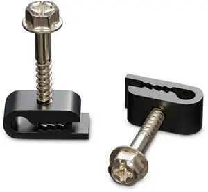 Mini Screw-in Cable Clips and Fasteners - Indoor/Outdoor Single Screw Clips - 3mm Wire Clamps for Fiber Optic Cables and Thermostat, Ground Wires - 3 mm (1/10 Inch), Black, 100 PCS Mini Screw-in Cable Clips and Fasteners - Indoor/Outdoor Single Screw Clips - 3mm Wire Clamps for Fiber Optic Cables and Thermostat, Ground Wires - 3 mm (1/10 Inch), Black, 100 PCS