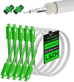 Armored White Fiber Optic Internet Cable 2M(6ft) 5 Pack, SC/APC to SC/APC Single Mode Fiber Patch Cable, Single-Mode Fiber Jumper with 2 Couplers, LSZH 2 Meter Armored White Fiber Optic Internet Cable 2M(6ft) 5 Pack, SC/APC to SC/APC Single Mode Fiber Patch Cable, Single-Mode Fiber Jumper with 2 Couplers, LSZH 2 Meter