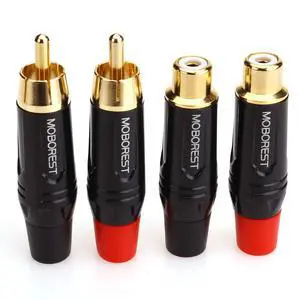RCA to Speaker Wire Adapter, Male to Female Adapter Audio Phono Gold Plated Solder Speaker Plugs Jack Cable Connector Adapter(Female*2P+Male*2P) RCA to Speaker Wire Adapter, Male to Female Adapter Audio Phono Gold Plated Solder Speaker Plugs Jack Cable Connector Adapter(Female*2P+Male*2P)