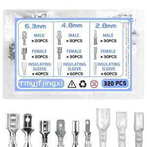 320PCS 2.8/4.8/6.3mm Spade Wire Terminal Connectors Male and Female Crimp Speaker Wire Connector with Insulating Sleeve for Car Audio Speaker Wiring WW003 320PCS 2.8/4.8/6.3mm Spade Wire Terminal Connectors Male and Female Crimp Speaker Wire Connector with Insulating Sleeve for Car Audio Speaker Wiring WW003