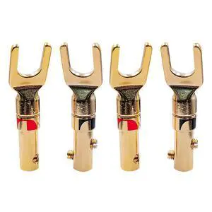 Spade Plugs for Speakers - Gold-Plated Y-Shaped Fork Plugs for Speaker Wire (2 Pairs) Spade Plugs for Speakers - Gold-Plated Y-Shaped Fork Plugs for Speaker Wire (2 Pairs)