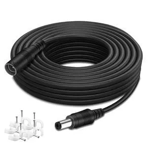16.5ft DC Power Extension Cable, 2.1mm x 5.5mm Plug Compatible with 12V DC Adapter Cord for CCTV Security Camera, IP Camera, Standalone DVR (16.5ft Black) 16.5ft DC Power Extension Cable, 2.1mm x 5.5mm Plug Compatible with 12V DC Adapter Cord for CCTV Security Camera, IP Camera, Standalone DVR (16.5ft Black)
