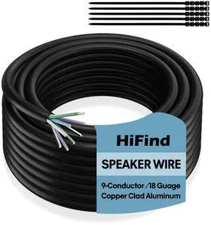 18 AWG 9-Conductor Speaker Wire Cable 25 Ft, 4-Channel CCA Stranded Hiding Primary Wire Low Voltage Remote Wire, Ultra-Flex and Easy Peel Jacket for Trailer, Car Marine Home Audio System-Black+Ties 18 AWG 9-Conductor Speaker Wire Cable 25 Ft, 4-Channel CCA Stranded Hiding Primary Wire Low Voltage Remote Wire, Ultra-Flex and Easy Peel Jacket for Trailer, Car Marine Home Audio System-Black+Ties