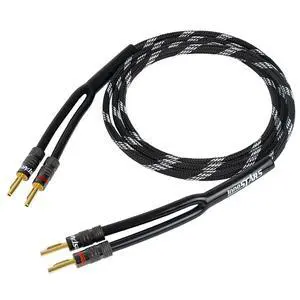 14AWG Speaker Cable Wire with Gold-Plated Banana Tip Plugs (6 Feet) - 99.99% Oxygen-Free Copper (OFC) - in-Wall CL2 Rated, Heavy Duty Braided - Black, 6ft 14AWG Speaker Cable Wire with Gold-Plated Banana Tip Plugs (6 Feet) - 99.99% Oxygen-Free Copper (OFC) - in-Wall CL2 Rated, Heavy Duty Braided - Black, 6ft