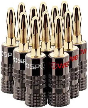 Banana Plugs 6 Pairs / 12 pcs, Closed Screw 24K Gold Plated Banana Speaker Plug Connectors for Speaker Wire, Wall Plate, Home Theater, Audio/Video Receiver, Amplifiers and Sound Systems Banana Plugs 6 Pairs / 12 pcs, Closed Screw 24K Gold Plated Banana Speaker Plug Connectors for Speaker Wire, Wall Plate, Home Theater, Audio/Video Receiver, Amplifiers and Sound Systems