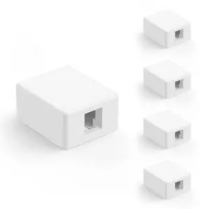 RJ45 Surface Mount Box 1-Port for UTP Cat6/Cat5e/Cat5 Keystone Jacks, 5-Pack, White RJ45 Surface Mount Box 1-Port for UTP Cat6/Cat5e/Cat5 Keystone Jacks, 5-Pack, White