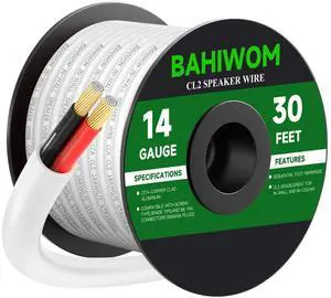 14 Gauge 30FT Speaker Wire CCA 2 Conductors Cord CL2 Rated Speaker Cable for Indoor,in-Wall,in-Ceiling,Home Theater & Commercial Audio with White PVC Jacket 14 Gauge 30FT Speaker Wire CCA 2 Conductors Cord CL2 Rated Speaker Cable for Indoor,in-Wall,in-Ceiling,Home Theater & Commercial Audio with White PVC Jacket