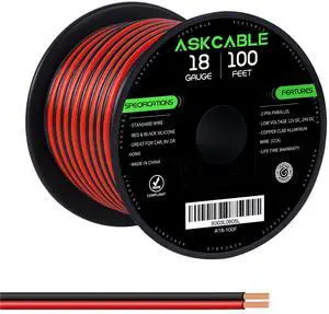 18 Gauge Wire, 18 AWG Electrical Wire Cable, 2 Conductors Red Black Wire, Copper Clad Aluminum(CCA) Flexible PVC Extension Cord for Speaker, Hookup LED Strips, Automotive 12V/24V DC (100FT) 18 Gauge Wire, 18 AWG Electrical Wire Cable, 2 Conductors Red Black Wire, Copper Clad Aluminum(CCA) Flexible PVC Extension Cord for Speaker, Hookup LED Strips, Automotive 12V/24V DC (100FT)