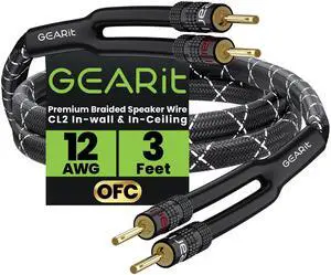 Speaker Cable with Banana Plugs 3 ft 12 Gauge,OFC Speaker Wire CL2 Rated with Gold-Plated Tips,Braided Speaker Cables for Audiophiles,Hi-Fi Systems,Home Theater,Amplifiers & Speakers(Black) Speaker Cable with Banana Plugs 3 ft 12 Gauge,OFC Speaker Wire CL2 Rated with Gold-Plated Tips,Braided Speaker Cables for Audiophiles,Hi-Fi Systems,Home Theater,Amplifiers & Speakers(Black)