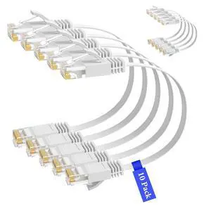 Cat 6 Flat Ethernet Cable 2 Ft/10 Pack, High Speed Slim Short Patch Cables Internet Cables, 30 AWG Pure Copper 10Gbps 500MHz,Thin Flexible for POE Cat6 Cat 5e Cat 5 Network Cable Cord-White Cat 6 Flat Ethernet Cable 2 Ft/10 Pack, High Speed Slim Short Patch Cables Internet Cables, 30 AWG Pure Copper 10Gbps 500MHz,Thin Flexible for POE Cat6 Cat 5e Cat 5 Network Cable Cord-White