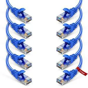 Cat6 Ethernet Patch Cable 5ft (10 Pack), Snagless Cat6 Patch Cables for Data Centers, 10Gbps, 550Mhz Ethernet Cord, Bare Copper Network Patch Cables for Home and Enterprise -Blue Cat6 Ethernet Patch Cable 5ft (10 Pack), Snagless Cat6 Patch Cables for Data Centers, 10Gbps, 550Mhz Ethernet Cord, Bare Copper Network Patch Cables for Home and Enterprise -Blue