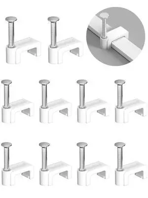 100Pcs 7.5mm Cable Clips with Nails, Custom Fit for Jadaol Cat6 Flat Ethernet Cable, Wall Wire Tacks for RJ45 LAN, Coax, Speaker, and Network Cables 100Pcs 7.5mm Cable Clips with Nails, Custom Fit for Jadaol Cat6 Flat Ethernet Cable, Wall Wire Tacks for RJ45 LAN, Coax, Speaker, and Network Cables