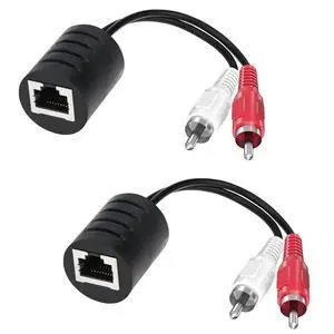 Audio Balun, 2 Pack Stereo RCA to Stereo RCA Audio Extender Over Cat5 / Cat6 2 RCA to RJ45 Stereo Cable Audio Balun, 2 Pack Stereo RCA to Stereo RCA Audio Extender Over Cat5 / Cat6 2 RCA to RJ45 Stereo Cable