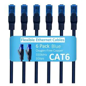 Cat6 Ethernet Cable 1 FT (6-Pack), Snagless Cat 6 Patch Cable, Upgraded Flexible PVC Jacket, Multi-Pack, OFC, 1Gbps, Cat6 Internet Network Cables, UTP, PC, Router, Servers, IT Data Center, Blue Cat6 Ethernet Cable 1 FT (6-Pack), Snagless Cat 6 Patch Cable, Upgraded Flexible PVC Jacket, Multi-Pack, OFC, 1Gbps, Cat6 Internet Network Cables, UTP, PC, Router, Servers, IT Data Center, Blue