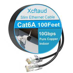 Cat 6 Patch Cable 100 feet, Slim Cat6a Ethernet Cable 10Gbps 550Mhz, UTP Pure Copper Ethernet Cable Cat6, Flexible Thin Cat6a Patch Cable for Network Devices Setup, Black Cat 6 Patch Cable 100 feet, Slim Cat6a Ethernet Cable 10Gbps 550Mhz, UTP Pure Copper Ethernet Cable Cat6, Flexible Thin Cat6a Patch Cable for Network Devices Setup, Black